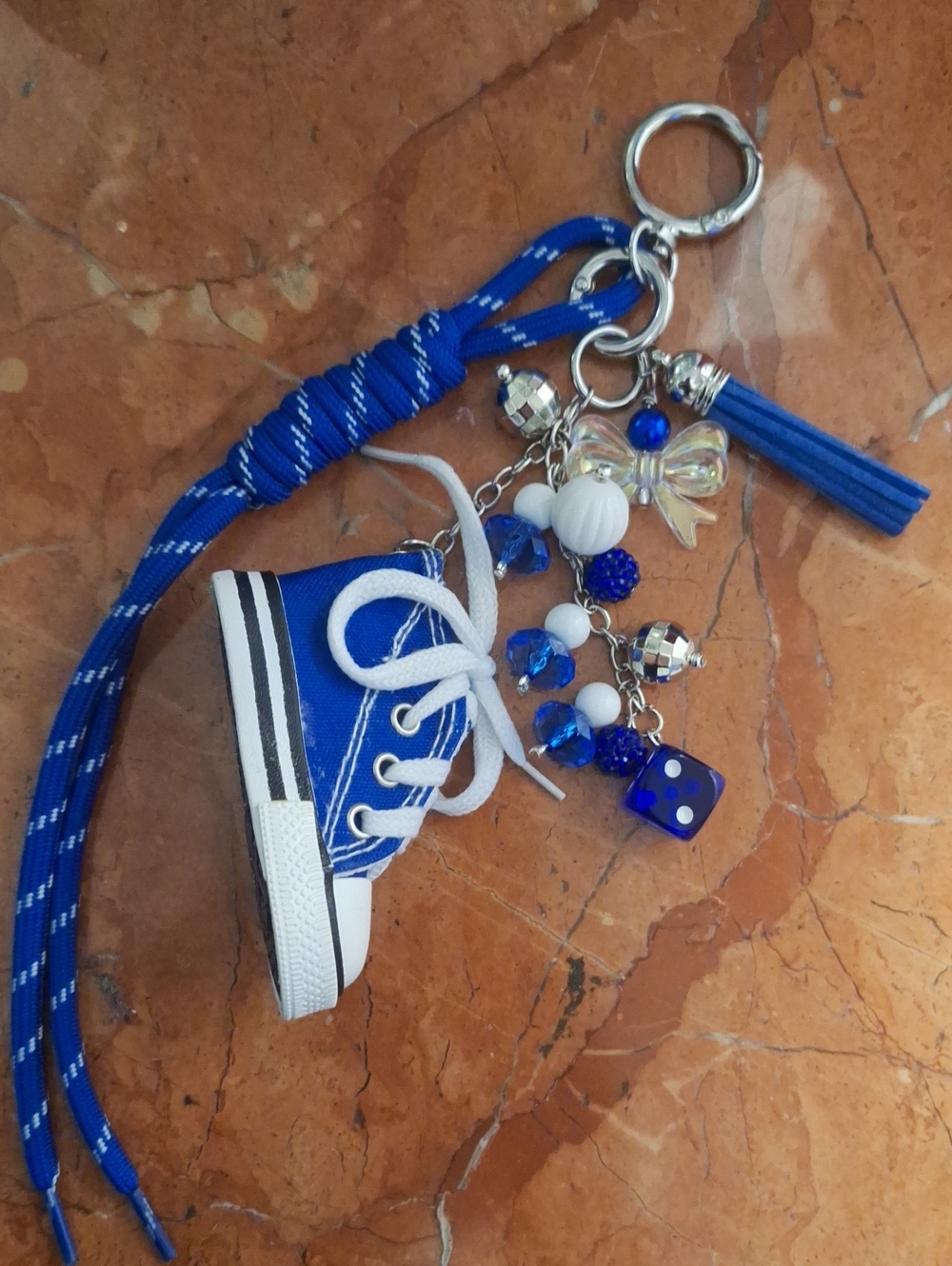 Blue Kids Sneaker Keychain Bag Charm with Bead Tassel